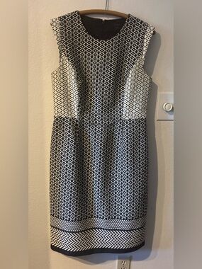 J. Crew Black and White Sleeveless Midi Sheath Dress